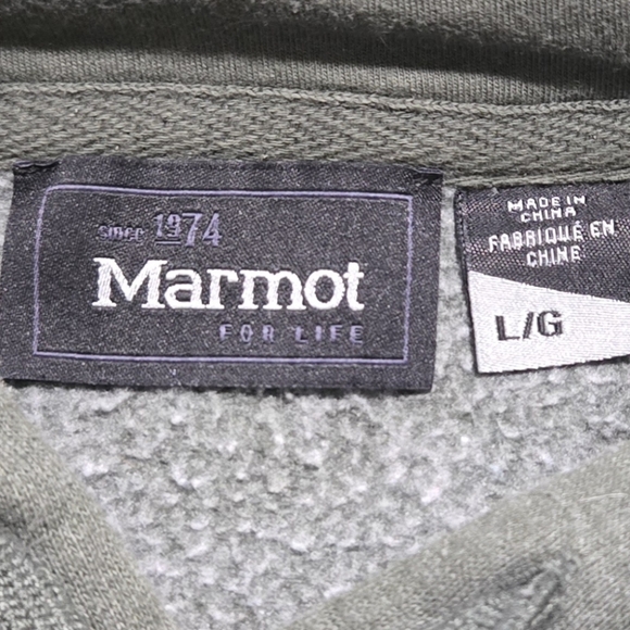 Marmot Hoodie Mens Sz L Heather Green Hooded Sweatshirt Outdoor Hiking Camping - Picture 3 of 7